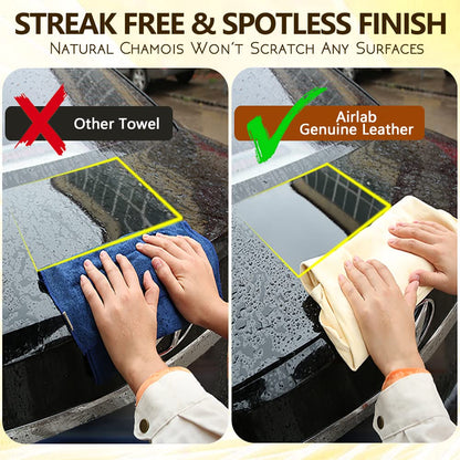 Airlab Large Genuine Chamois Leather XXL/90x60 cm, Shammy Leather Cloth, Car Washing Drying Towel, Natural Real Leather Cleaning Wipes for Mirrors, Glasses, Window, Display, Bathroom & Kitchen