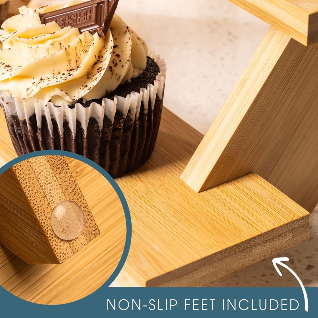4-Tier Wood Cupcake Stand, Durable & Easy to Assemble Cupcake Holder, Collapsible Display Risers w/ Non-Slip Pads, Rustic Dessert Display Stands for Baby Shower Decorations, Vendor Fairs & More