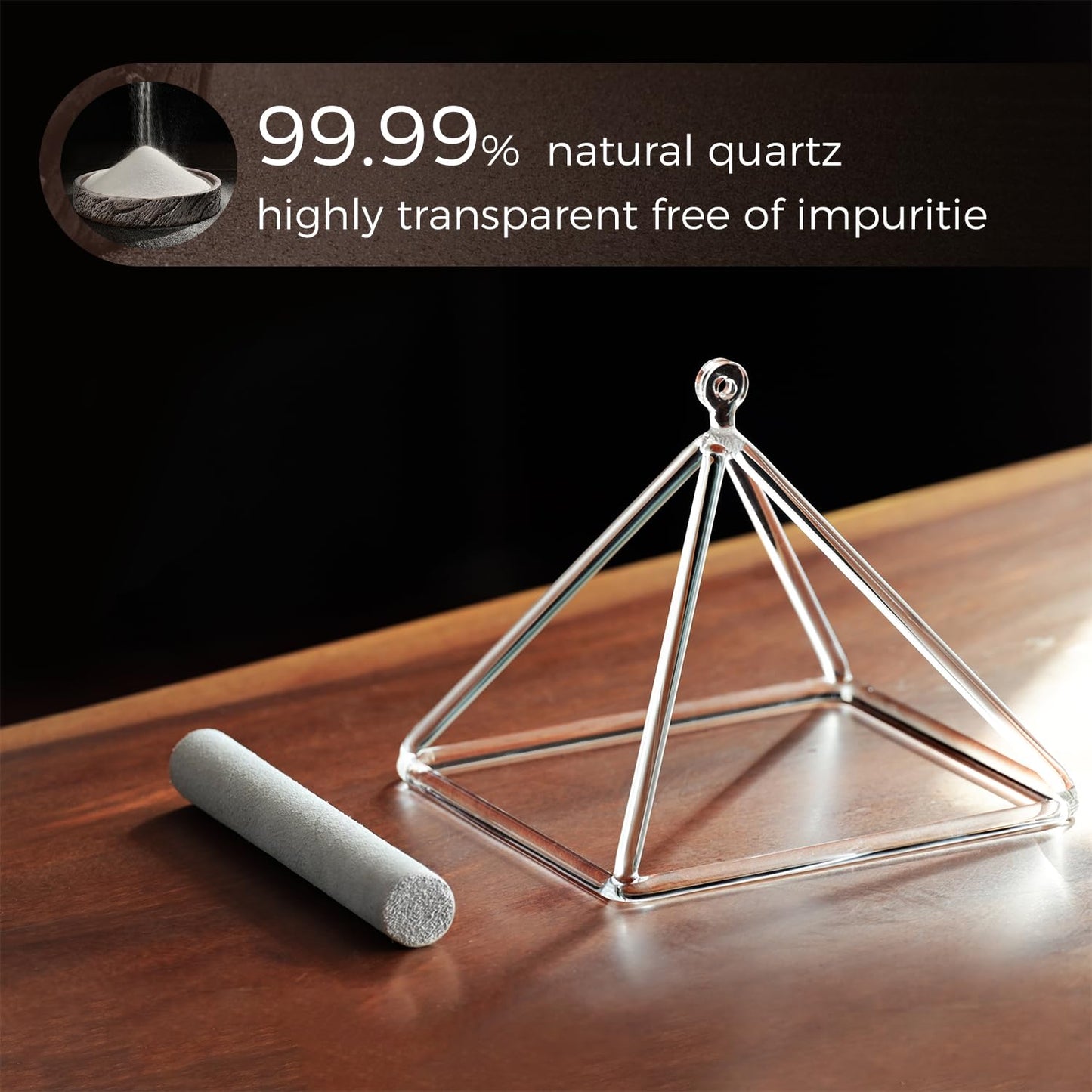 Sound Healing Crystal Singing Bowl Quartz Crystal Singing Pyramid 8'' With Free Suede Stick