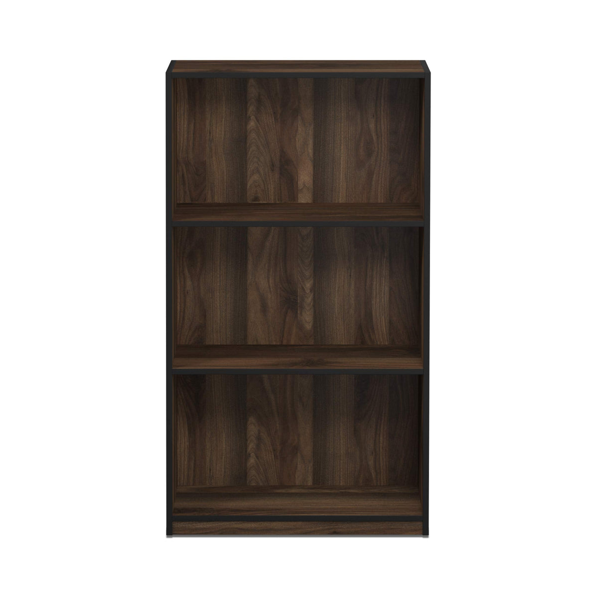 Furinno BASIC Book Shelf, 3-Tier Modern Bookshelf, Bookcase with Open Shelves, 9.3 x 21.8 x 39.5, for Living Room, Bedroom, Home Office, Columbia Walnut/Black