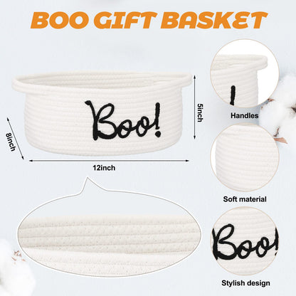 Reallnaive Halloween Boo Gift Basket Set with Handles Include Woven Basket Gift Bags and Ribbons 1 Boo Thank You Cards with White Envelope for Halloween Trick or Treat Party Favor Supplies(Orange)