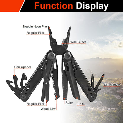JIEHET Multitool, 28-in-1 Stainless Steel Multi-Tool with Pocket Knife, Self-locking Pliers, Bottle Opener Professional Multi Tool for Outdoor, Survival, Camping, Hiking, Hunting - Black
