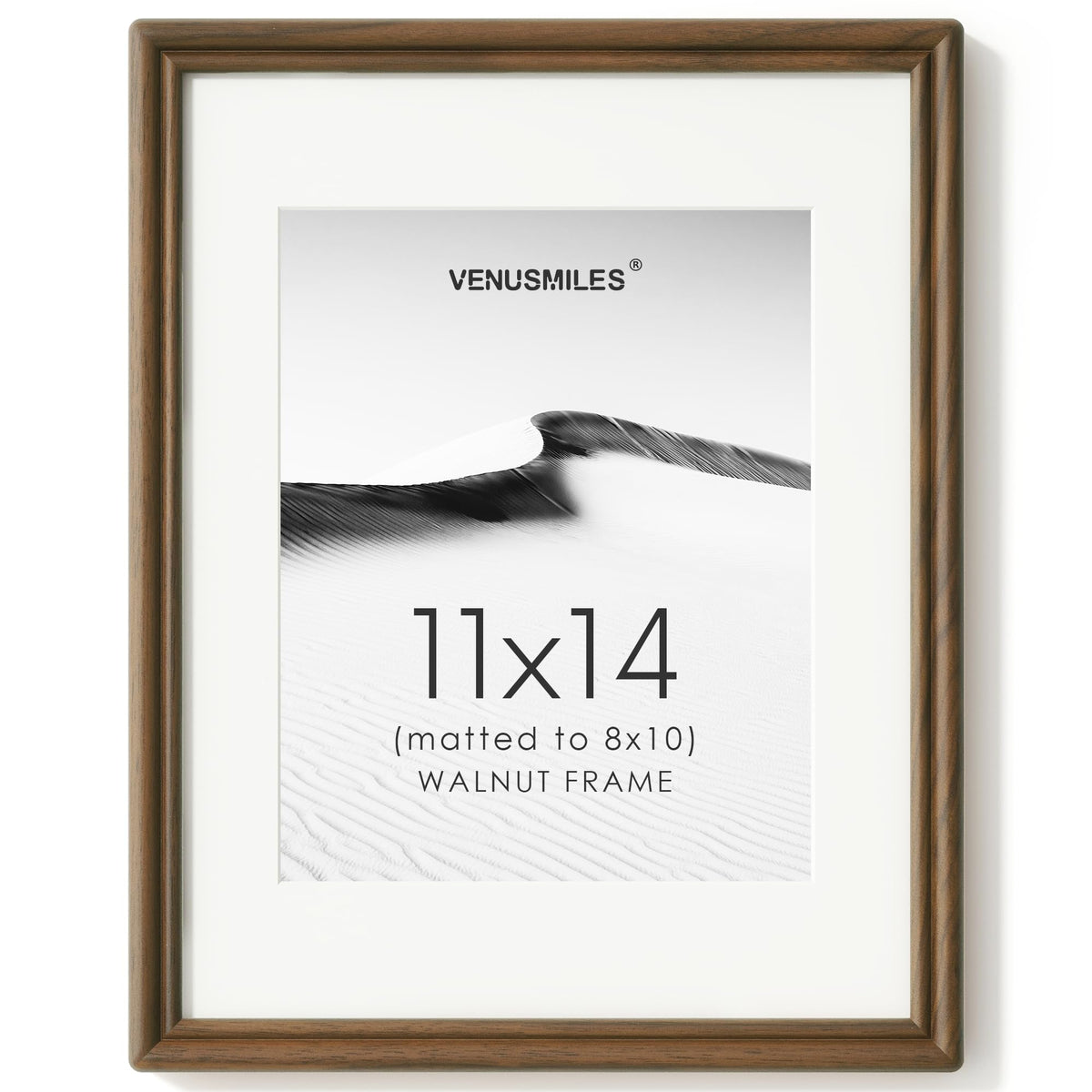 11x14 Picture Frame, USA-Sourced Natural Solid Walnut Wood Photo Collage Frame with HD Tempered Glass, Rounded Corner 11 x 14 Wooden Frame Matted to 8x10, Vertical & Horizontal Wall Hanging Display