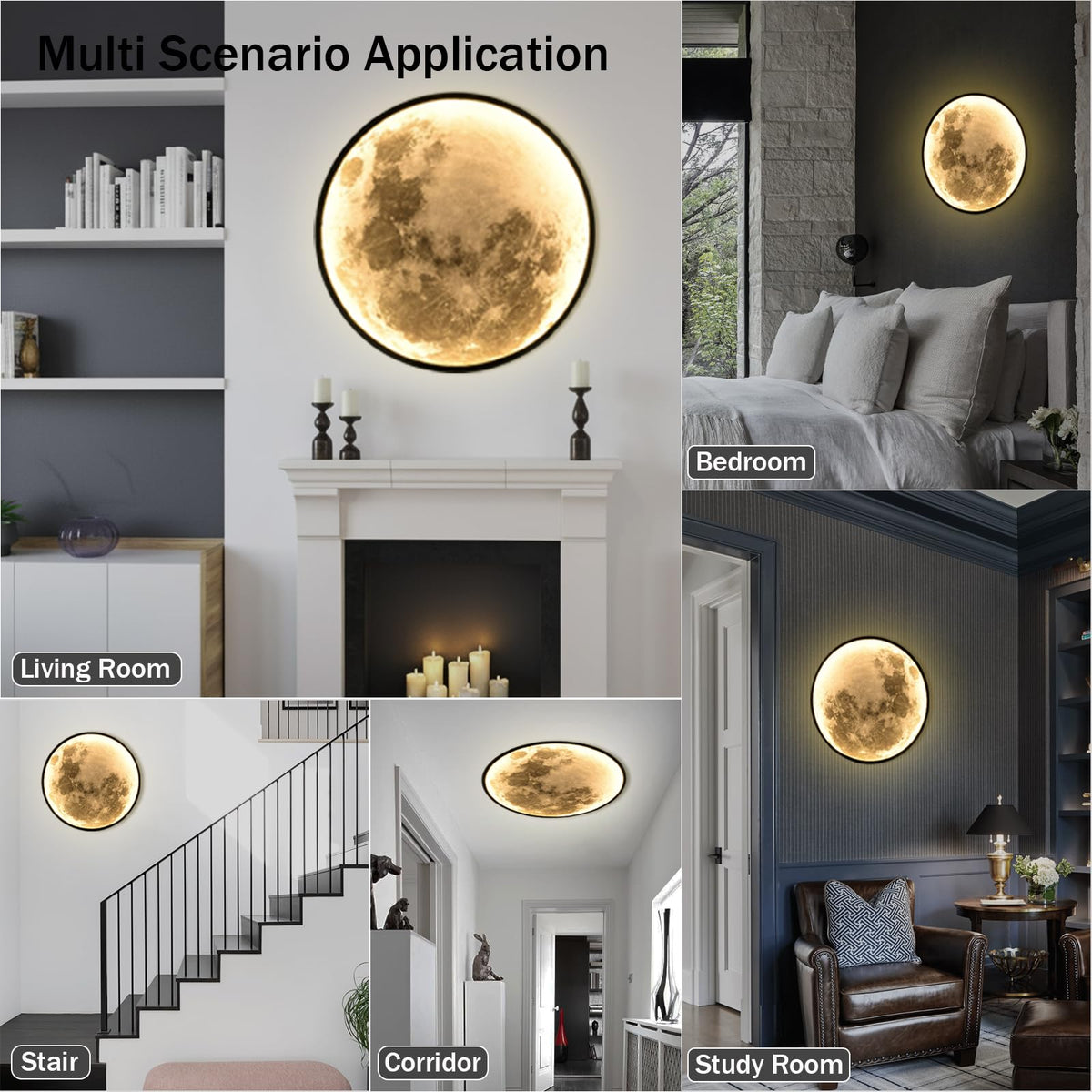 Clcmber Dimmable Moon Wall Light 31.5 Inch Indoor Plug in LED Wall Sconce with Remote Control Black Modern Wall Lamps for Bedroon Living Room Decor Lighted Wall Art