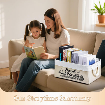serinar Book Storage Basket for Book Lovers, Reading List Organizer Bin, Bookworm Gift, Book Accessories for Students, Teachers, and Book Club Members