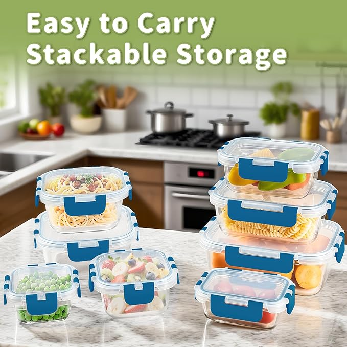 HOMBERKING 8 Pack Glass Food Storage Containers