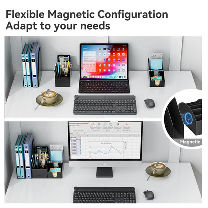 KONDOUND Magnetic Desk Organizer Set - Multifunctional PU Leather Desktop Storage with File Holder, 5-Tier Storage Box, Card and Sticky Note Slots, Office Supplies Accessories for Desk & Workspace