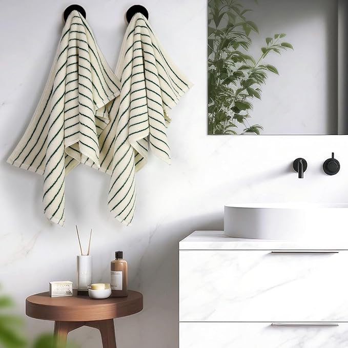 Jacquotha Green Striped Hand Towels