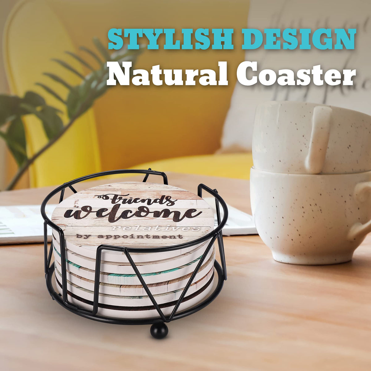 Funny Coasters - House Warming Gifts New Home - Housewarming Gifts for Women, Men, Couple, New Homeowner - Farmhouse Bar Coasters for Drinks with Holder - First Apartment Essentials