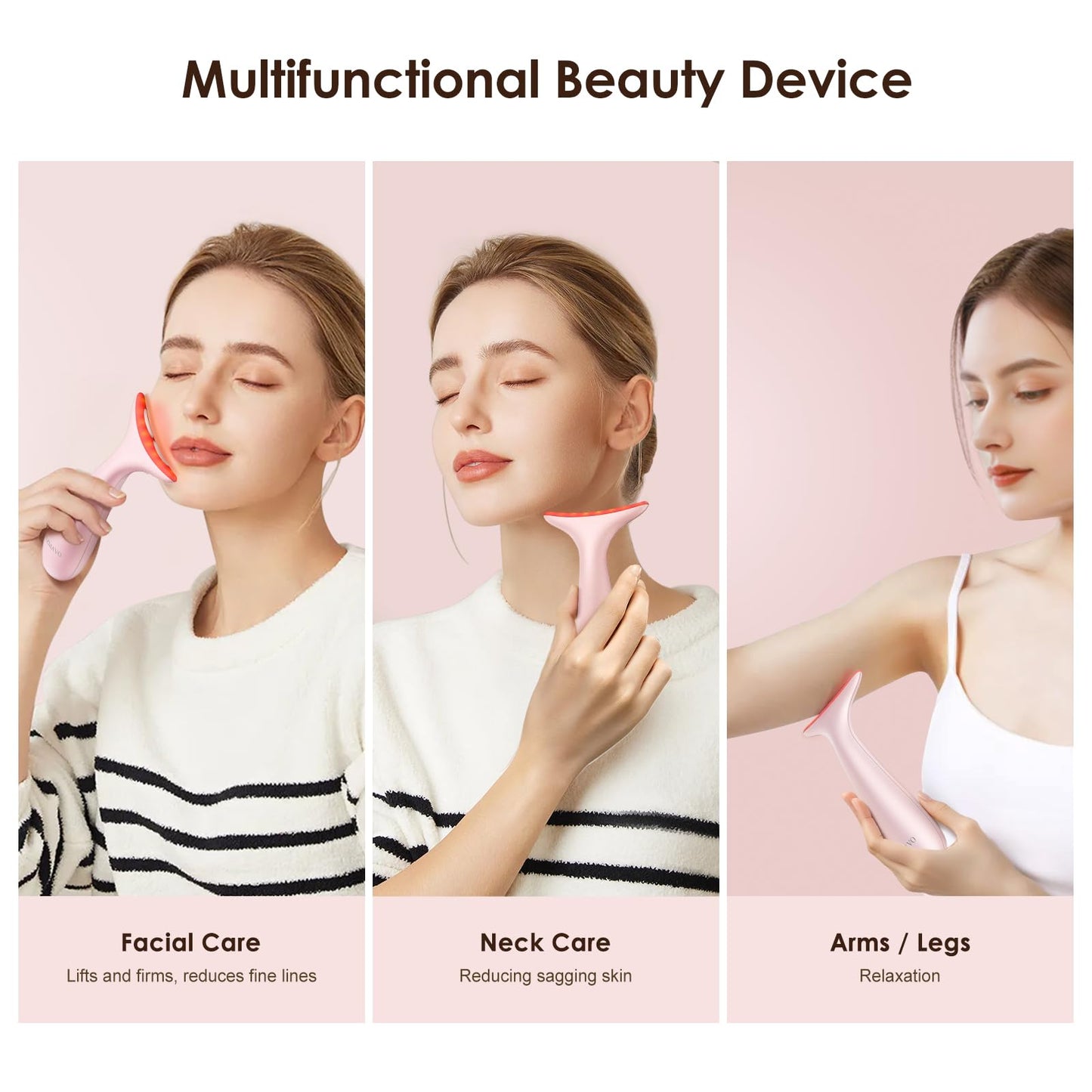 Facial and Neck Massager for Face, Neck - Skin Lifting & Firming - Wrinkle & Dark Circle Reducer - at Home Skin Care Face Sculpting Tool and Neck Massager-Pastel Pink