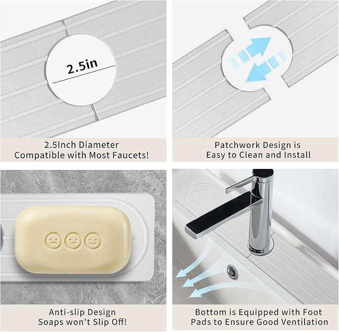 Stone Faucet Mat for Kitchen Sink, Diatomite Fast Drying Absorb Moisture Tray