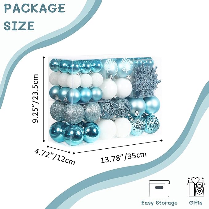 SY CRAFT 86 Pieces of Assorted Shatterproof Christmas Ball Snowflake Ornaments Seasonal Decorative Hanging Ornament Set with Hand-held Gift Package for Xmas Tree Decorations (Light Blue)
