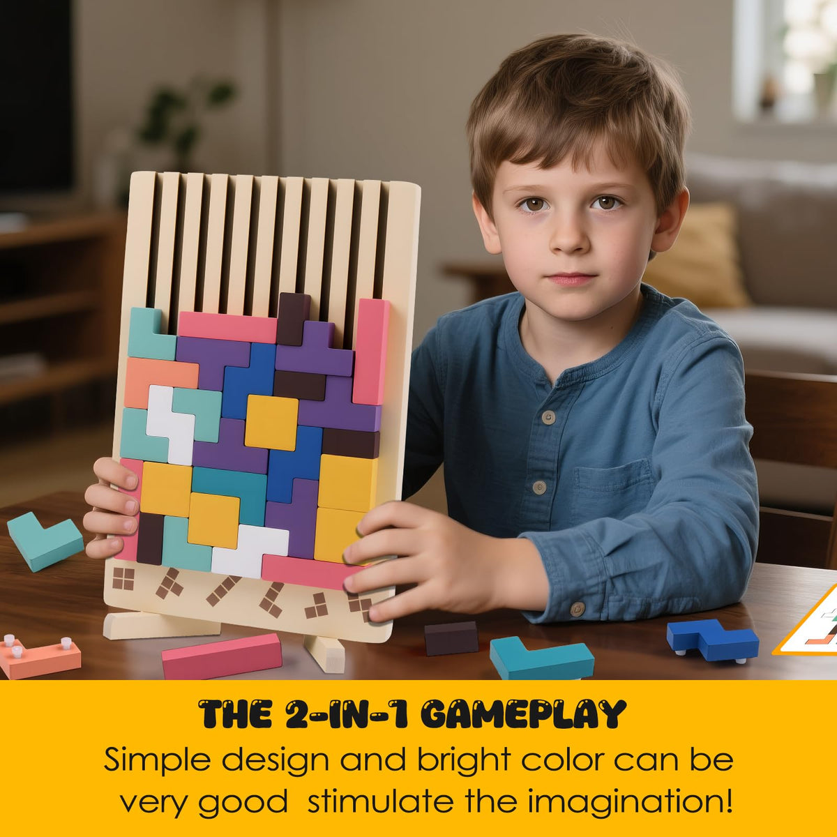 Kiapeak Wooden Stacking Puzzle Toy, 3D Russian Block Puzzle Jigsaw,Montessori Educational Board Game Gift for Boys and Girls, Stacking Blocks Toys for Family Brain Teaser Activity