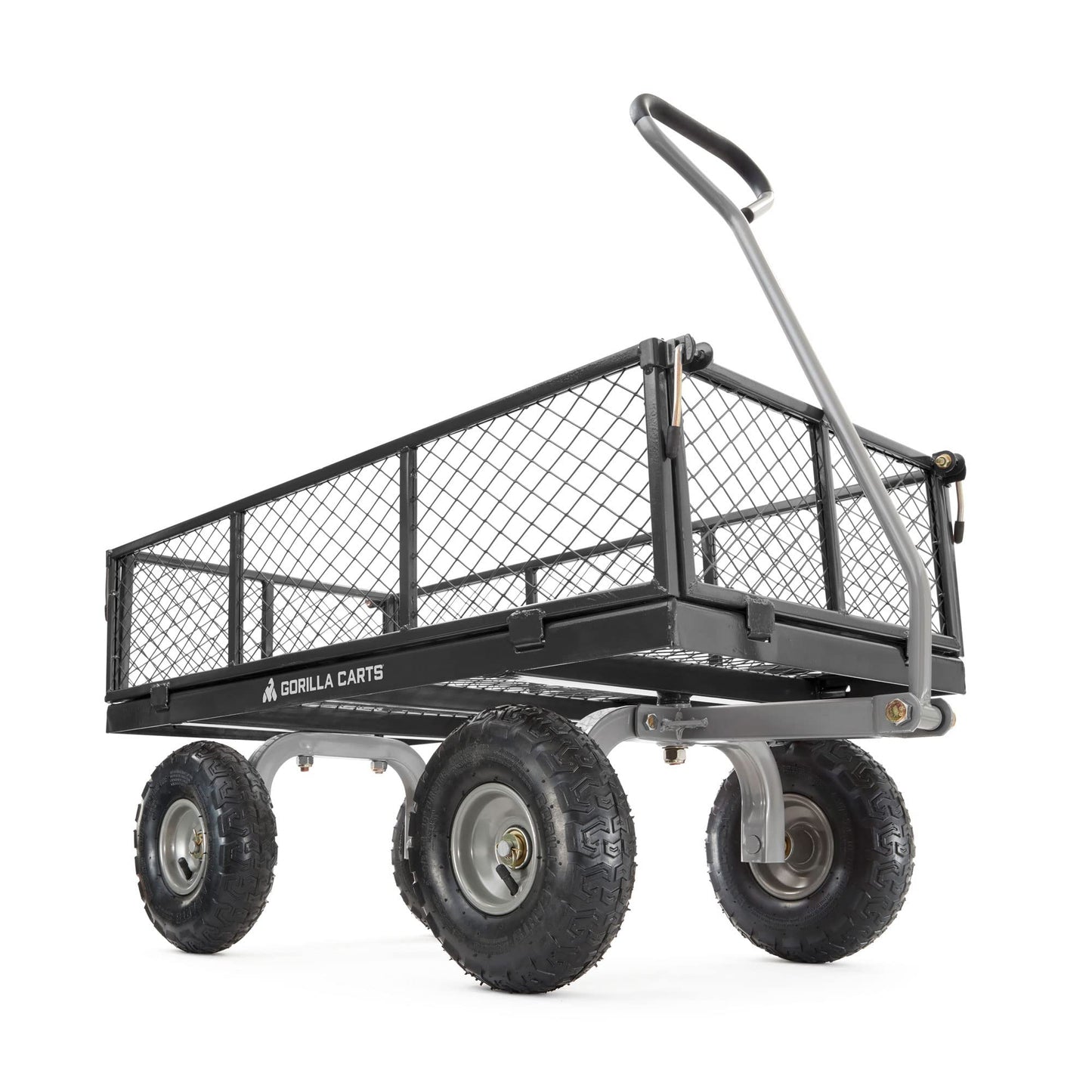 Gorilla Cart Large 800lb / 350 kg Capacity Solid Steel Outdoor Garden Multi-Use Hauling Utility Wagon Cart with Balanced 4-Wheeled Design and 10-Inch Pneumatic Tires, Black