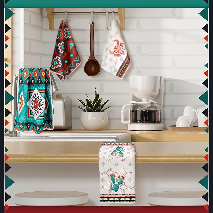 Boyiee Set of 6 Southwestern Kitchen Towels Boho Aztec Theme Dishtowel Native