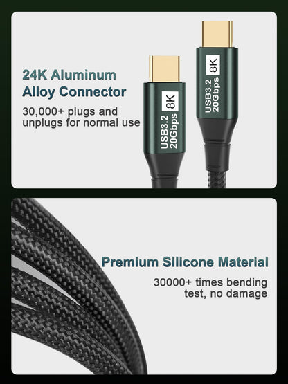 USB C Monitor Cable 10FT-8K@60Hz USB-C Video Cable-100W PD Fast Charging-USB 3.2 Gen 2 20Gbps Type-C Data Transfer, USBC to USBC Video Cable for iPhone 15/16 Plus Pro Max, MacBooks, iPad