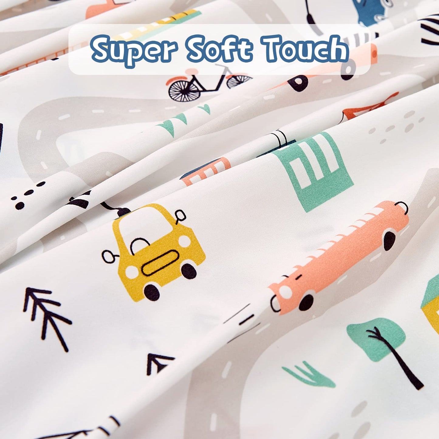 JSD Car Kids Printed Sheet Set Full Size, 4 Piece Soft Microfiber Bed Sheets Deep Pocket