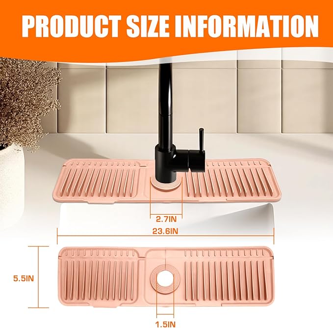 Pink 24" Button Style Faucet Drip Catcher – Silicone Faucet Mat