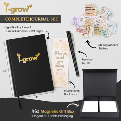 Gratitude Journal for Men & Women (Black) - A5 Hardcover Daily Prompt Journal with Gift Box & Pen - 5 Minute Practice for Mindfulness, Success & Productivity - Includes Stickers & Bookmark - 2026 Gift Set