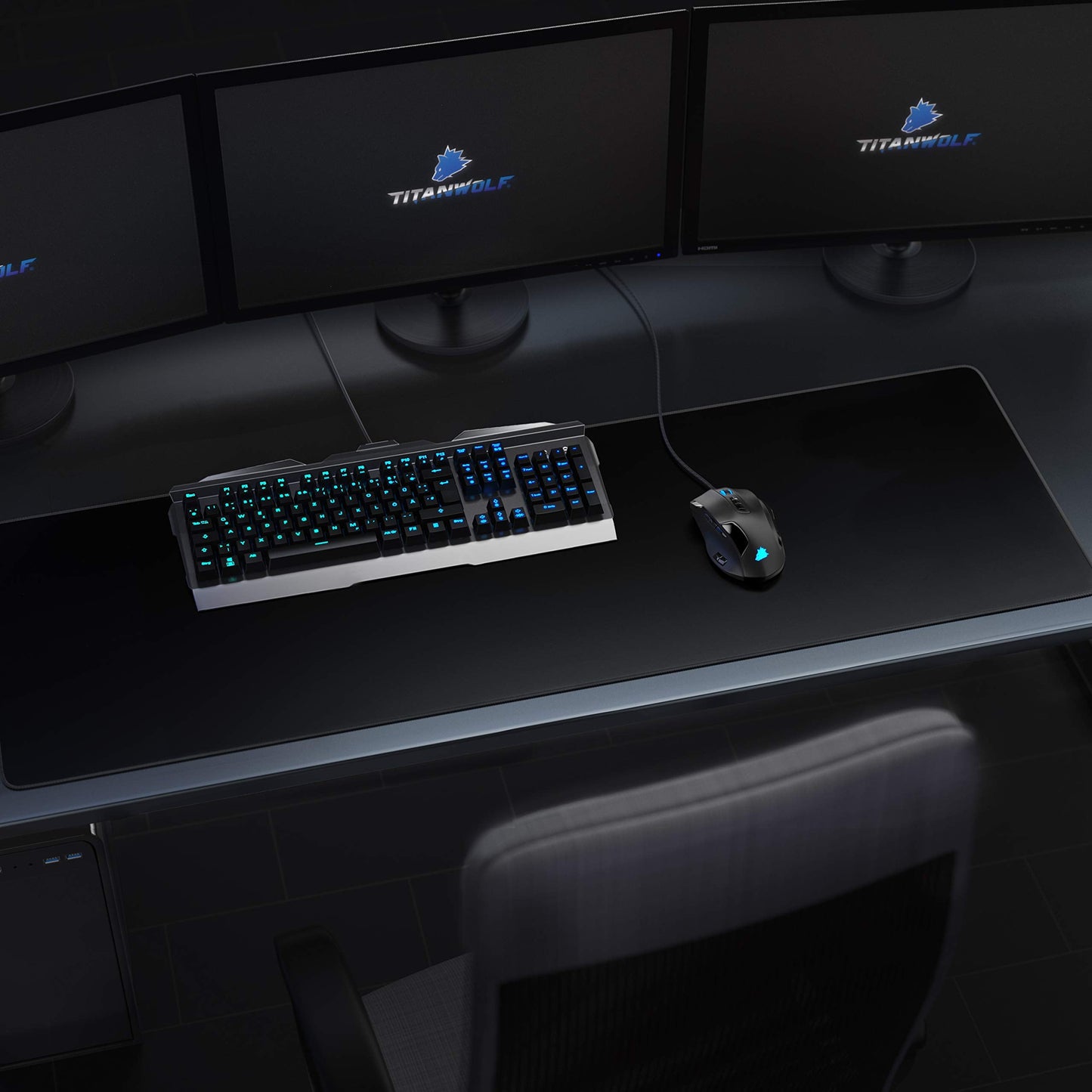 TITANWOLF - Extra Large Gaming Mouse Mat 1200x400mm Oversize - XXL Mouse Pad with motif - Desk Pad XXXL Extended – For Precision and Speed - Non-Slip Rubber Base – For Mouse and Keyboard - Black