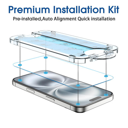 amFilm Auto-Alignment OneTouch for iPhone 16 [6.1''] Screen Protector + Camera Lens Protector, Tempered Glass, 30 seconds Installation, Bubble Free, Case Friendly, Anti-Scratch [2+2 Pack]