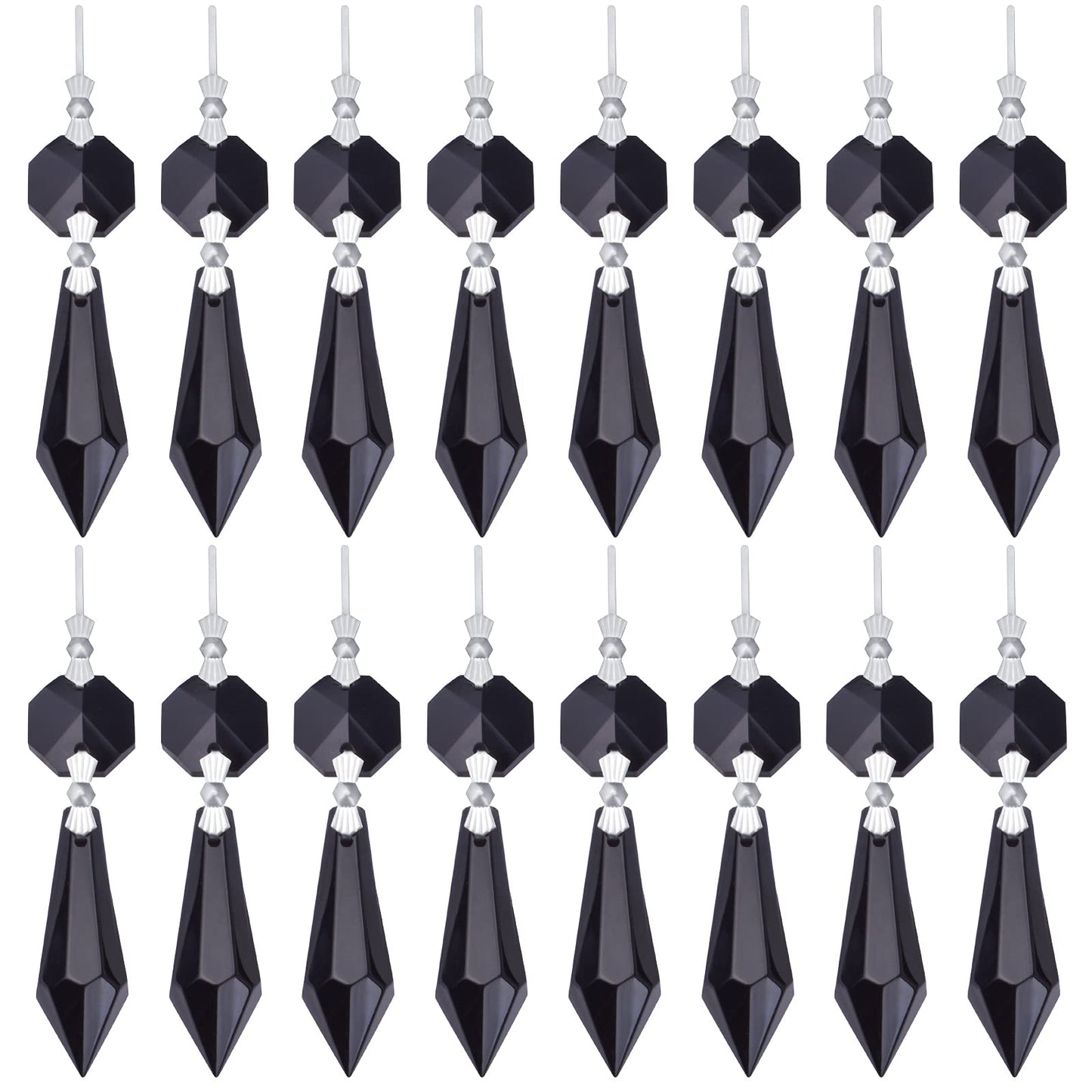 20pcs Crystals Prisms Glass Tip Beads Black Chandelier Icicle Drops Hanging Crystal Replacements Pendants for DIY Craft Jewelry Ornament Wedding Christmas Lamp Decoration, 35 mm