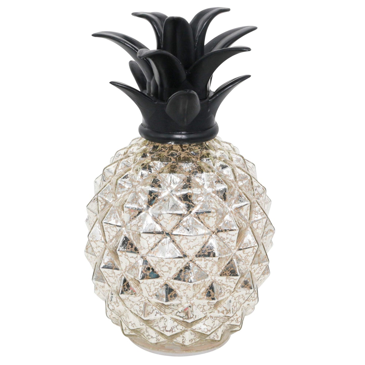 Romingo Mercury Glass Pineapple Lamp 9 Inch Batteries Operated Night Light with Timer for Living Bed Room, Women's Gift for Wife Girl Friend Silver