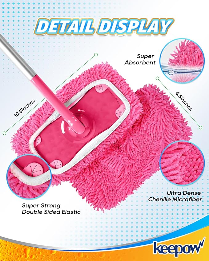 KEEPOW Pink Reusable Dry Sweeping Cloths Microfiber Wet Mop Pads Compatible