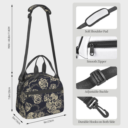bassyil Skull Insulated Lunch Bag Reusable Lunch Box With Adjustable Shoulder Strap Cooler Tote Bag For Men Women