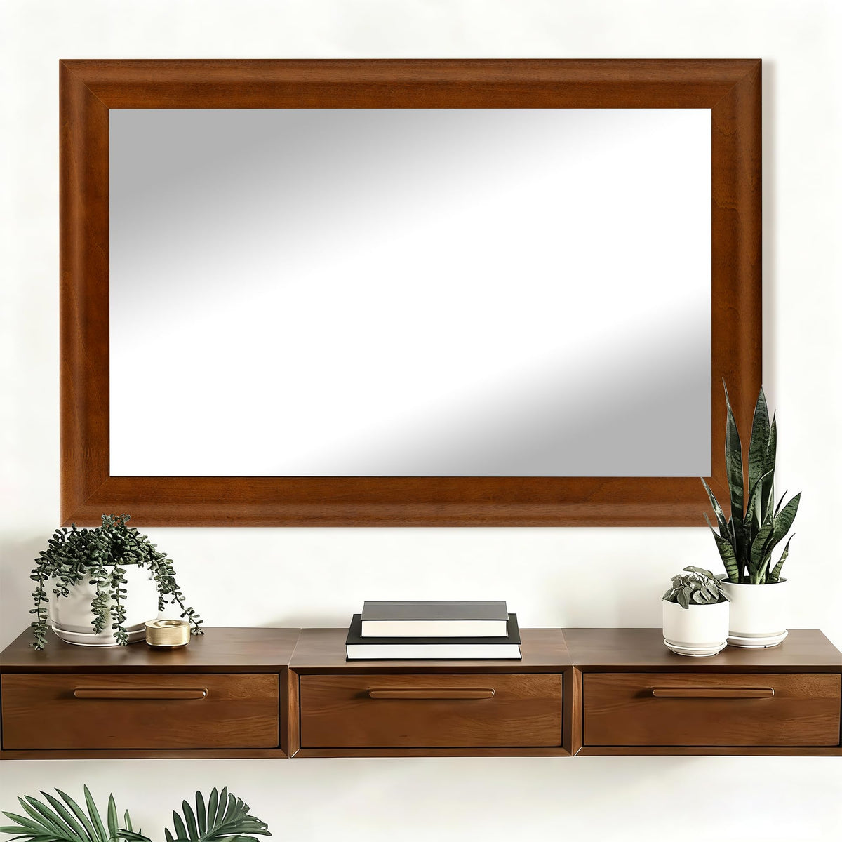 CULER Rustic Wood Wall Mirror for Bathroom,Rectangle 24 x 36 inch Hanging Vanity Mirrors with Wooden Frame for Living Room,Bedroom,Entryway(Walnut Brown)