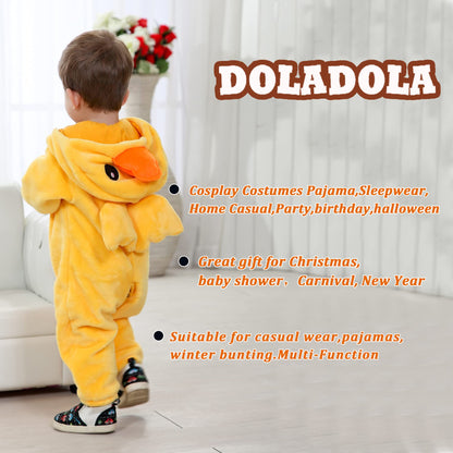 Doladola Unisex Baby Toddlers Romper Jumpsuit Hooded Cartoon Sleepsuits Infant Outfit (18-24 Months, Yellow Duck)
