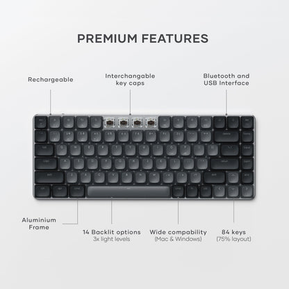 Satechi SM3 Mechanical Keyboard for Mac and Windows, 108 Keys Full Size with White LED Backlit, Wired and Bluetooth for Mac and Windows - Dark Gray/Gray