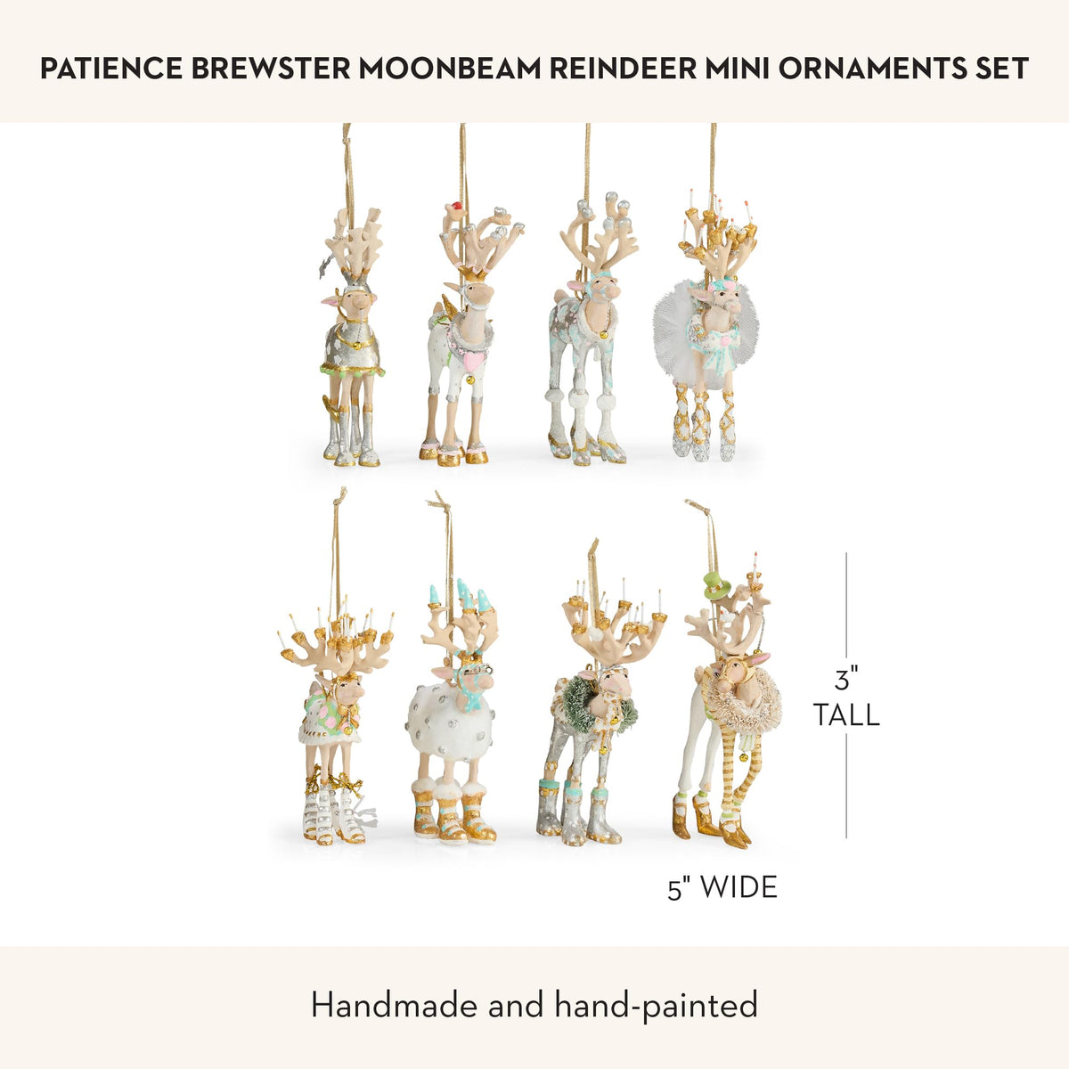 MACKENZIE-CHILDS Patience Brewster Mini Ornaments Set, Mini Christmas Ornaments, Moonbeam Reindeer