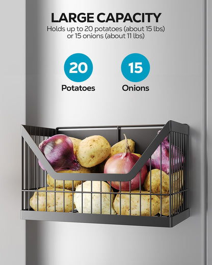 Nieifi Magnetic Shelf for Fridge 4 Pack, Onion Potato Storage, Magnetic Fridge Organizer- Fruit & Vegetable Storage Basket with Utensils Racks, Paper Towel Holder for Kitchen, Laundry Room