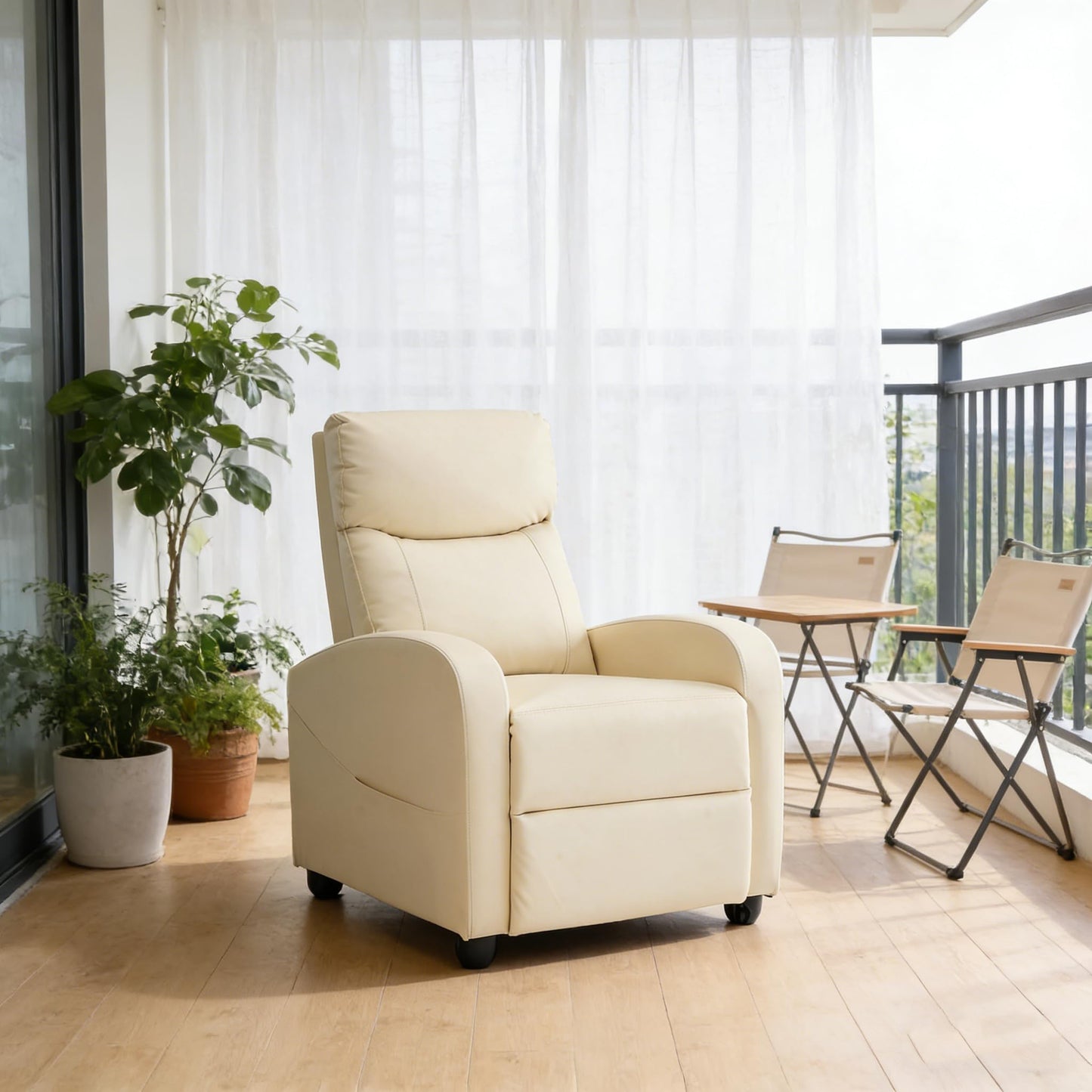 Simple Deluxe Recliner Chair - Adjustable Push Back PU Leather Recliner, Plush Reading Chair & Luxe Sofa Chair for Living Room Chairs or Bedroom Chair, Single Recliner for Home Theater, Beige