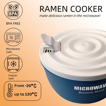 Layron Large Ramen Bowl, Ramen Noodle Bowls Microwavable 45 oz, Ramen Cooker, Microwave Pasta Cooker, Ramen Bowl Microwave Gift for College Boys Girls Male Female Dorm Room (blue)