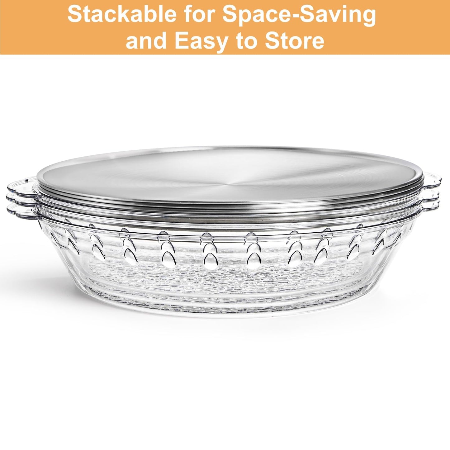 DEAYOU 3 Set 11.8" Chilled Serving Tray for Parties, Round Shrimp Cocktail Serving Dish with Ice Compartment, Ice Serving Bowl Cold Platter for Appetizer, Fruit, Veggie, Salad, Buffet, Keep Food Cold