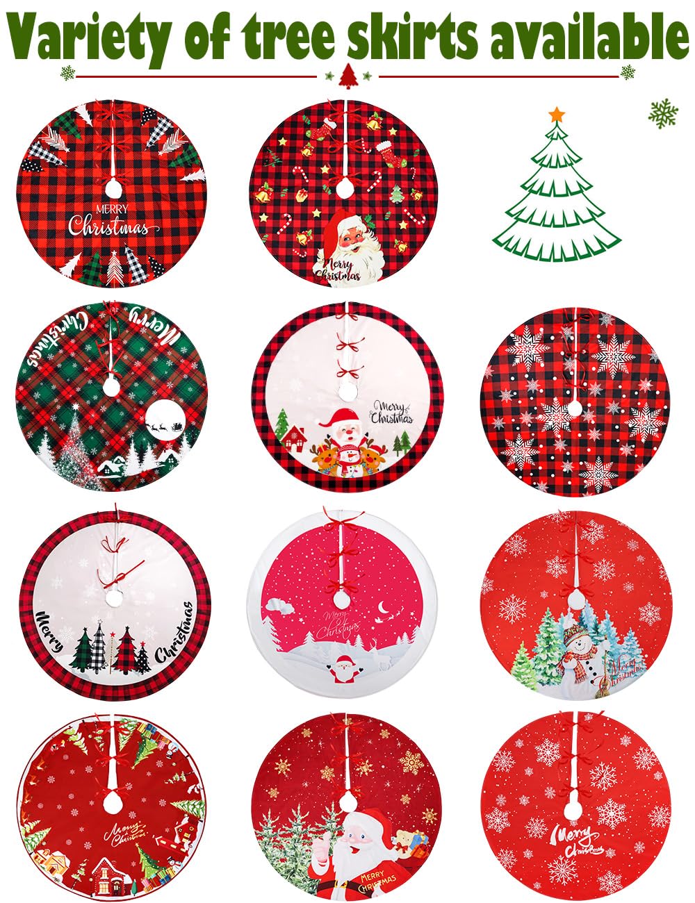 Multiwins Christmas Tree Skirt 48 Inch Red Rustic Xmas Tree Skirt with Snowflake, Black Red Buffalo Plaid Christmas Tree Skirt Ornaments for Merry Christmas Holiday Party Decorations Indoor Outdoor