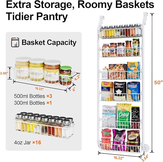 Delamu Over the Door Pantry Organizer, 6-Tier Pantry Organizers and Storage