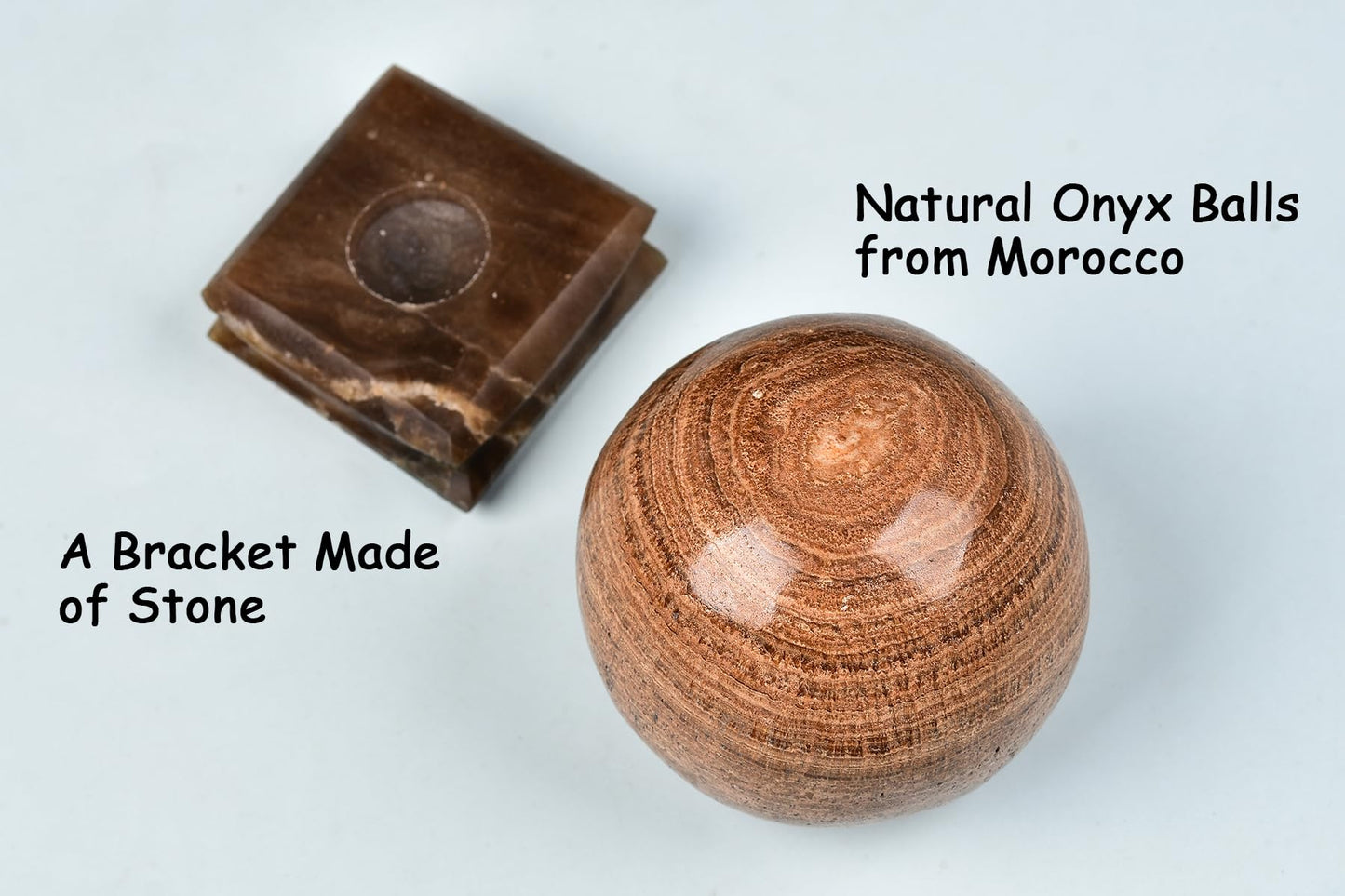 AMOYSTONE Moroccan Onyx Ball Divination Sphere Yellow Agate Decorative Ball Natural Healing Crystals Striped Sphere for Feng Shui 41-50mm with Stone Stand