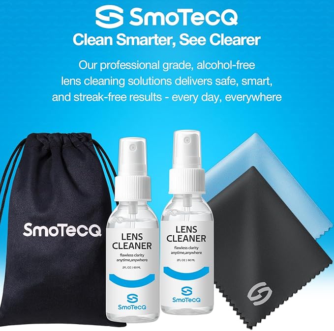 SmoTecQ Glasses Cleaner Kit – Alcohol-Free, Plant-Based Spray + Ultra-Soft