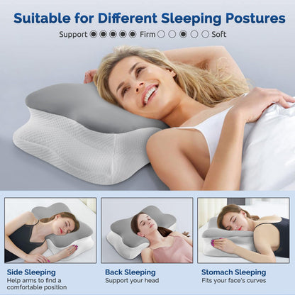 Cervical Neck Pillow, Ergonomic Side Sleeper Pillow for Neck Support, Cooling Memory Foam Pillows for Sleeping, Contour Orthopedic Bed Pillows for Side Back Stomach Sleepers with Removable Pillowcase