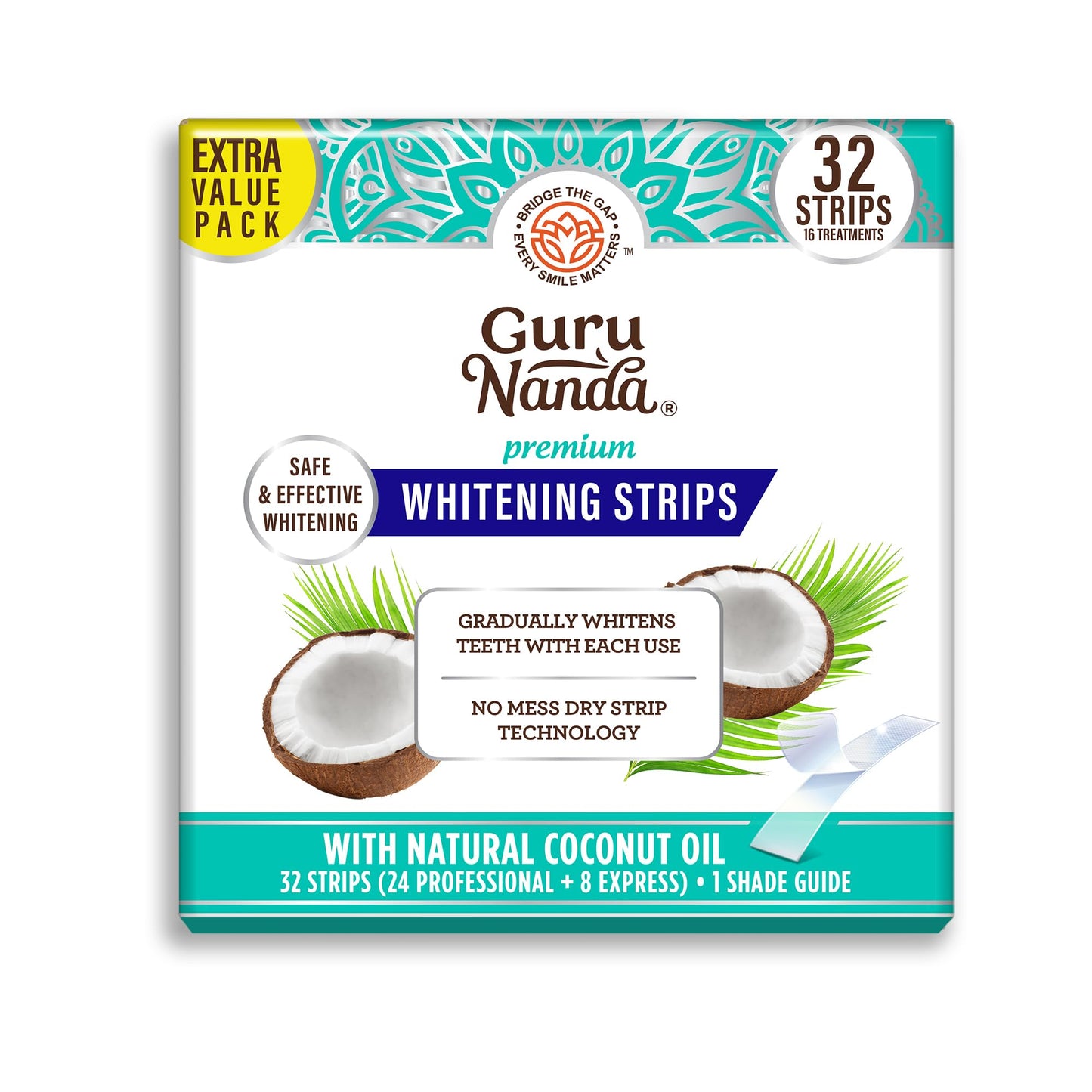 GuruNanda Teeth Whitening Strips - 7-Day Treatment with Non-Slip, Dry Strip Technology - Whitening Designed with Care for a Brighter Smile