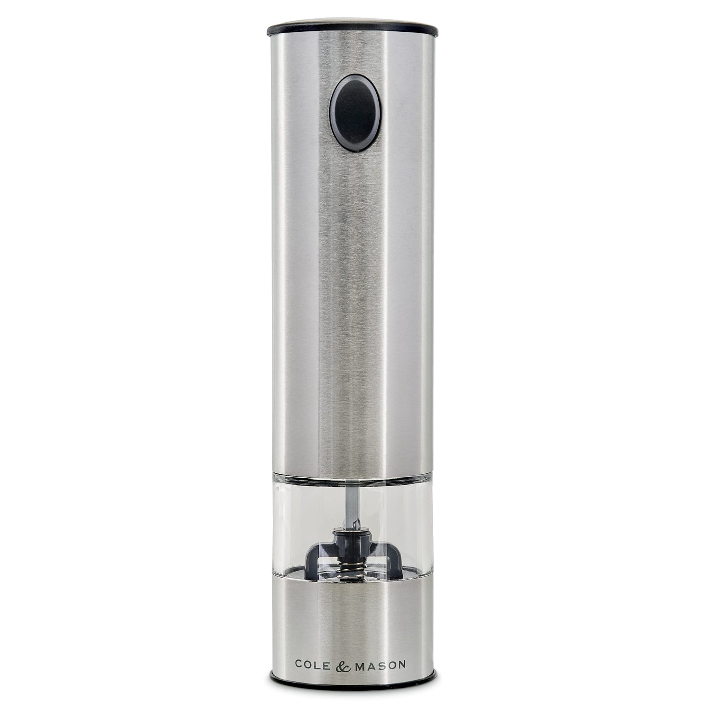 Cole & Mason Battersea Electronic Salt & Pepper Mill - One-Button Salt & Pepper Grinder - Refillable & Adjustable Salt & Pepper Shakers - Kitchen Accessories - Stainless Steel - 1 Pack