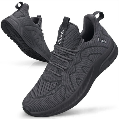 Feethit Trainers Men Running Shoes Tennis Sports Training Walking Gym Athletic Fitness Fashion Sneakers Trainers for Men Breathable Lightweight Comfortable Outdoor Shoes for Jogging Dark Grey UK 10