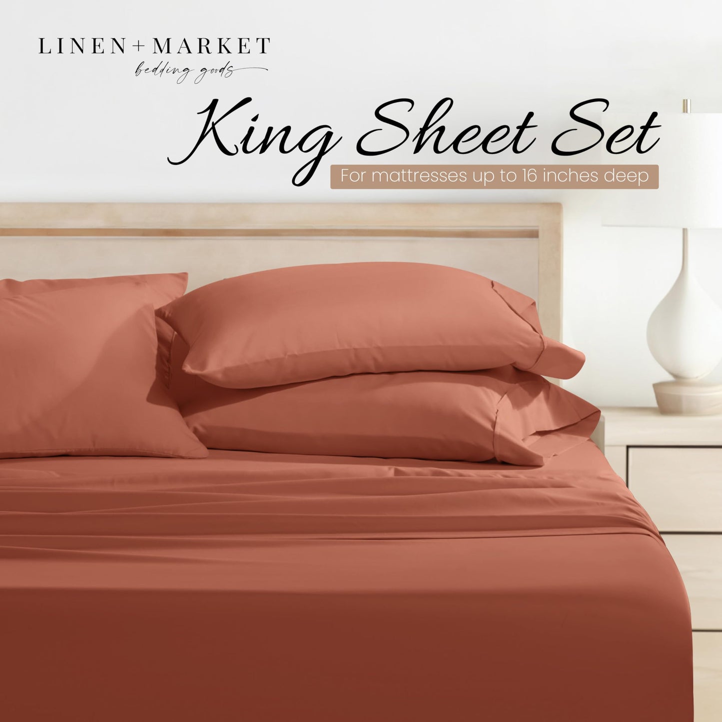 Linen Market Bed Sheets for King Size Bed (Clay) - Sleep Better Than Ever with These Soft and Cooling King Sheets - Deep Pocket Fits 16" Thick Beds - 4 Piece King Sheet Set