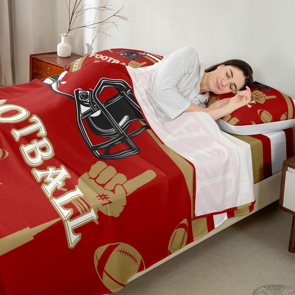 Feelyou Football Bed Sheets Set Boys Girls Twin Size Rugby Sports Bedding Set Football City Fitted Sheet with 16 Inch Deep Pockets
