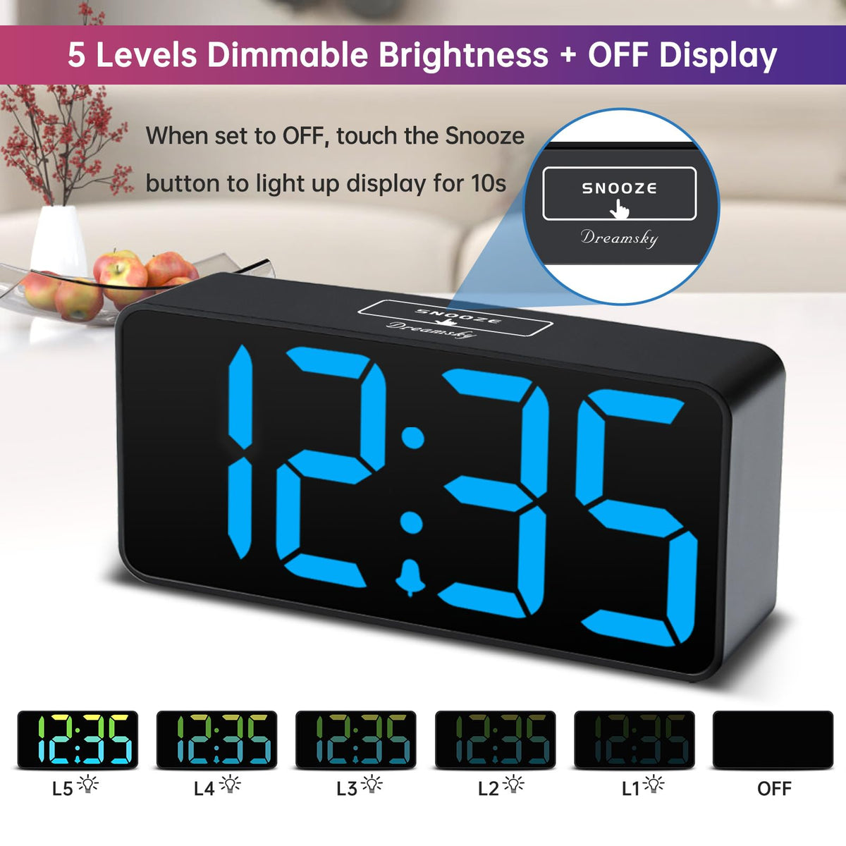 DreamSky Large Digital Alarm Clock Big Numbers for Seniors & Visually Impaired, RGB 9 Inches Desk Clock for Bedroom, Dimmable Jumbo Display, USB Ports, Loud Alarm for Heavy Sleepers, Adjustable Volume