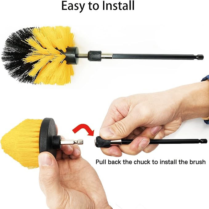 Drill Brush Attachment Set, 7 Pack 1/4in Power Scrubber Brush + Extend Long Rod
