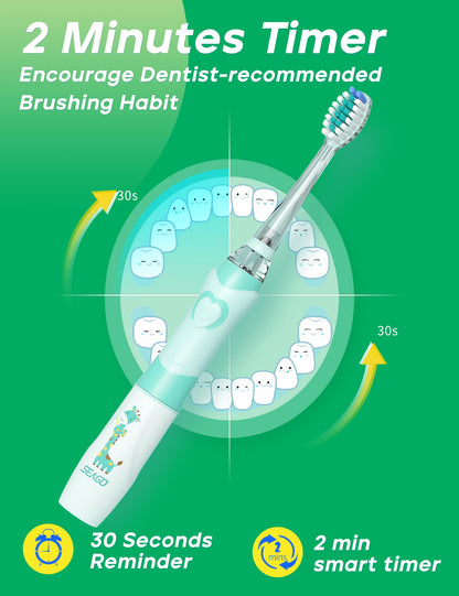 SEAGO Kids Electric Toothbrush with 2 Mins Brushing Timer and 8 Replacement Bursh Heads,Rainbow LED Light Make Brushing Fun, Pink Color Girls Battery Powerd Toothbrush for 4-12 Years Old